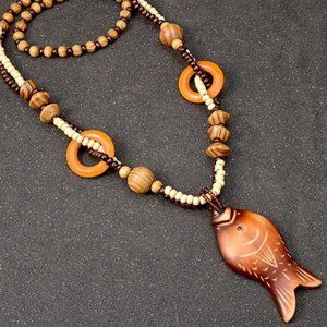 Wooden Fish Necklace with FREE Earrings (AZ1016)
